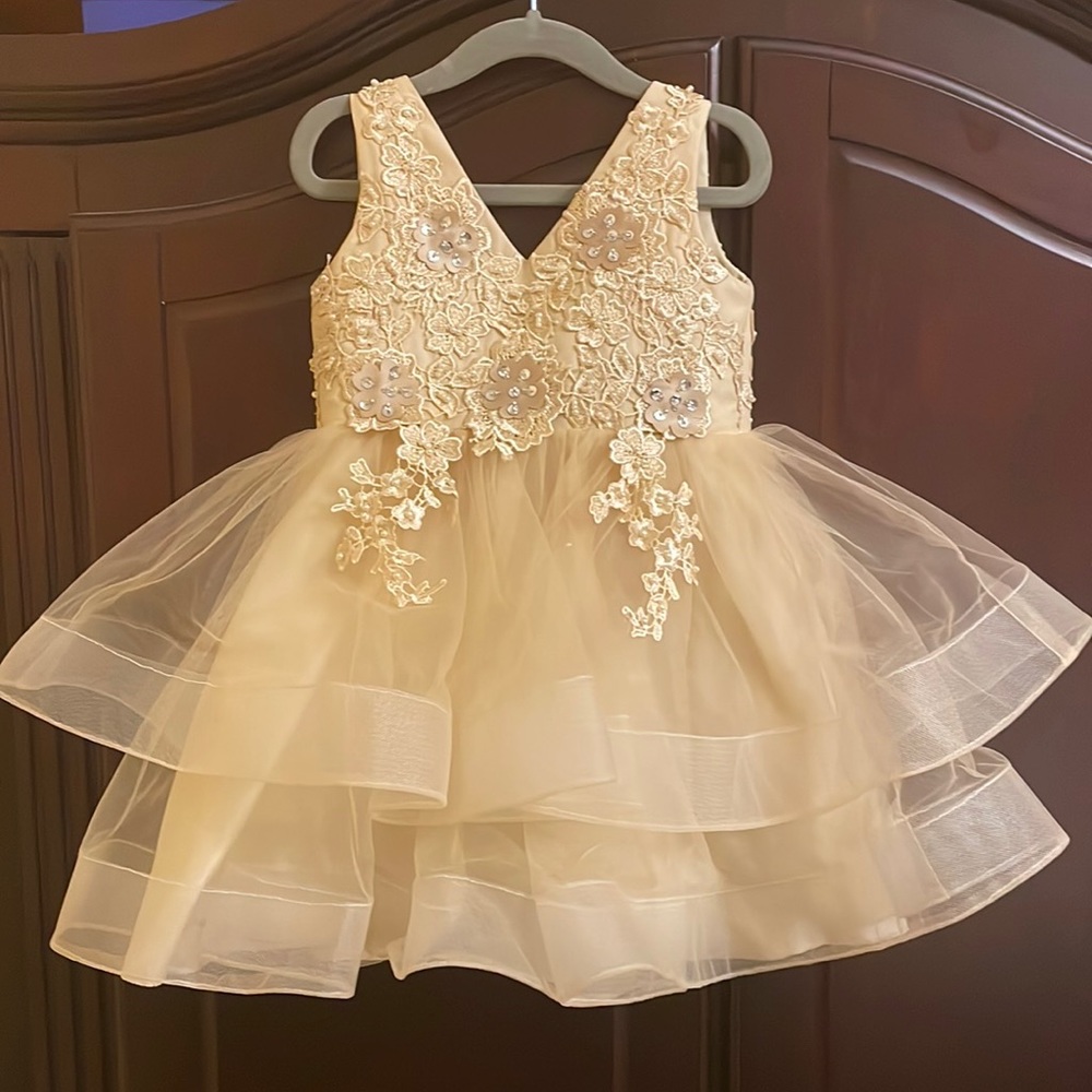 💎 CHAMPAGNE TODDLER FLOWER GIRL DRESS 💎